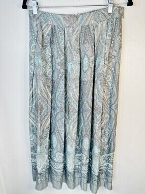 Napa Studio Vtg Gray Blue Paisley Pleated Maxi Skirt Boho Summer Fall Small